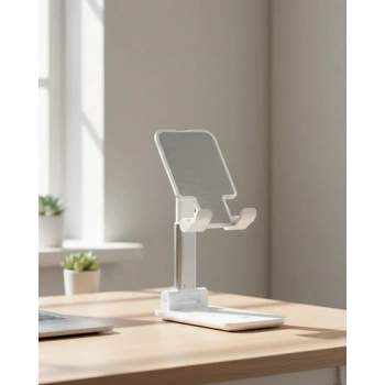Ayarlanabilir Ergonomik Katlanabilir Masaüstü Telefon Tutucu Beyaz