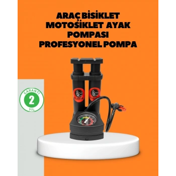 Ayaklı Bisiklet Pompası Basınç Göstergeli Çok Amaçlı