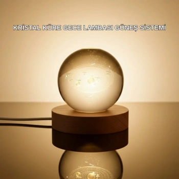 Kristal Gezegen Küre Ahşap Tabanlı USB Işıklı Gece Lambası
