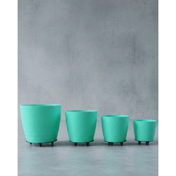 4’lü 3D Yeşil Dekoratif Saksı Takımı Ayaklı Modern Vazo Seti