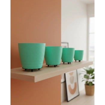 4’lü 3D Modern Yeşil Vazo Seti Dekoratif Ayaklı Saksı Takımı