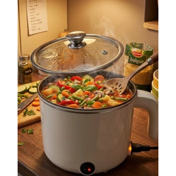 Mini Elektrikli Yemek Pişirici 1 Litre Buharlı Pişirme Tepsili Mutfak Tenceresi