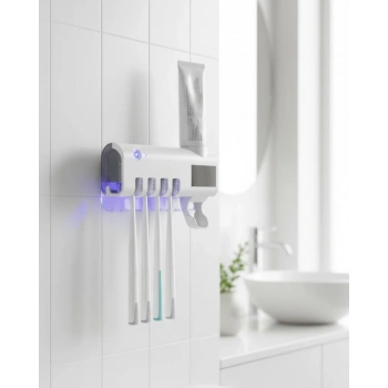 UV Sterilizasyonlu Duvara Monte Otomatik Diş Fırçası Tutucu