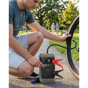 Araç Lastik Basınç Pompası Akü Takviye Powerbank ve SOS Işıklı Çok Fonksiyonlu Cihaz