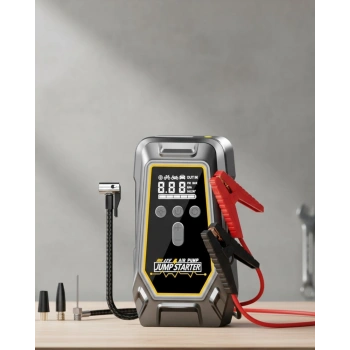 Akü Takviye Lastik Şişirme ve Powerbank Özellikli Çok Fonksiyonlu Cihaz