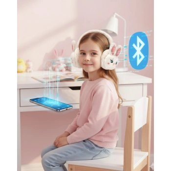 Peluş Tavşan Kulaklı Bluetooth Kulaklık Kablosuz Müzik ve TF Kart Destekli