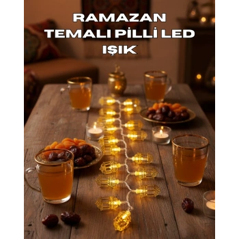 Ramazan Işıkları Pilli Altın Fener Tasarımlı Dekoratif LED Aydınlatma