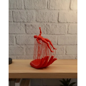 3D El Formlu İnsan Figürü Kırmızı Soyut Tasarım Dekoratif Biblo 12x18 cm