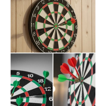 Kaliteli Ahşap Dart Tahtası 12 İnç 4 Adet Metal İğne Uçlu Ok
