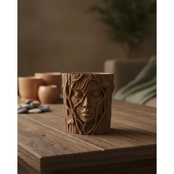 Doğa Temalı Yüz Detaylı Dekoratif Vazo 3D Ağaç Desenli Şık Saksı