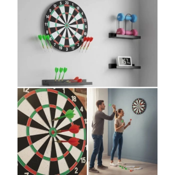 Şık Tasarımlı 15 İnç Dart Tahtası Metal Uçlu 4 Ok Seti