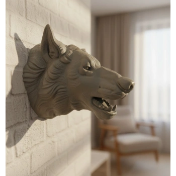 Gri Kurt Duvar Biblosu Güçlü Detaylı Dekoratif Tasarım 25x19 cm