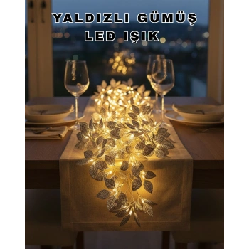 Yaprak Şekilli Gümüş LED Işık Pilli Dekoratif Aydınlatma