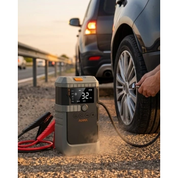 Araç Akü Takviye Powerbank Lastik Şişirme Kompresörü LED Işıklı Çok Fonksiyonlu Acil Durum Cihazı