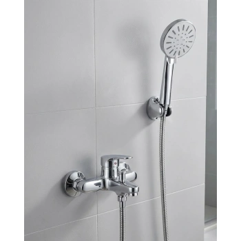 4 Kademeli Krem Duş Seti El Duşu Başlığı Spiral Hortum ve Duvar Askısı