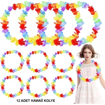 Hawaii Çiçekli Boyun Kolyesi - Renkli Tropikal Parti Leisi 12 Adet (5324)