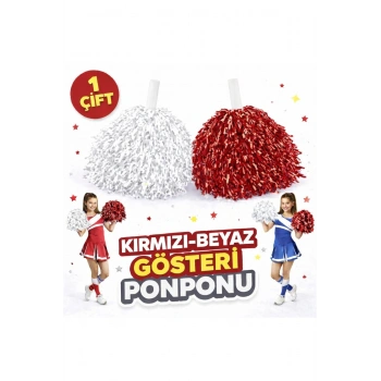 1 Çift ( 2 Adet ) Kırmızı-Beyaz Renk 23 Nisan 19 Mayıs 29 Ekim Okul Gösteri Ponponları Ekstra Dolgun