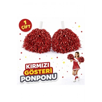 1 Çift ( 2 Adet ) Kırmızı Renk 23 Nisan 19 Mayıs 29 Ekim Okul Gösteri Ponponları Ekstra Dolgun (5324