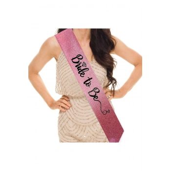 Pembe Üzeri Siyah İtalik Alyanslı Bride To Be Yazılı Simli Işıltılı Kuşak Kemer 10 cm Genişlik (5324