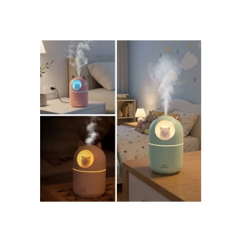 Kedicik Figürlü Hava Nemlendirici – Ultrasonik Soğuk Buhar Makinesi, LED Işıklı Masaüstü Oda Nemlend
