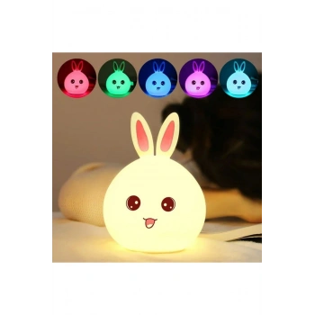 5 Farklı Renk Modlu Tavşan Figürlü Pofuduk LED Gece Lambası–Yumuşak Dokulu Çocuk Odası ve Dekoratif