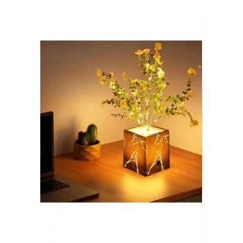 Işıklı Yapay Çiçek – Siyah Saksılı LED Dekoratif Bitki, Masaüstü ve Ev Ofis Aydınlatmalı Süs Bitkisi