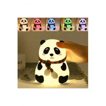 5 Farklı Renk Modlu Panda Figürlü Pofuduk LED Gece Lambası–Yumuşak Dokulu Çocuk Odası ve Dekoratif Ş