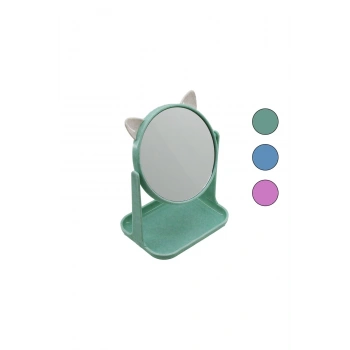 6 İNÇ - 15CM YUVARLAK KULAKLI MAKYAJ AYNASI RENKLİ PLASTİK TAKILIK SEPETLİ=12X15.5CM (5324)