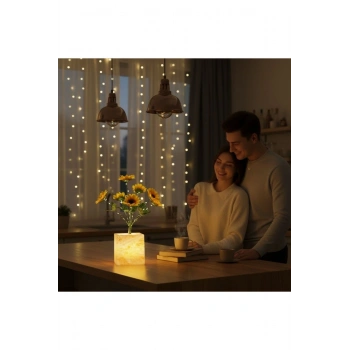 Işıklı Yapay Çiçek – Sarı Saksılı LED Dekoratif Bitki, Masaüstü ve Ev Ofis Aydınlatmalı Süs Bitkisi