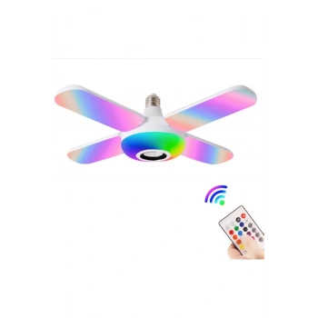 Lamba 4 Kanatlı E27 Duya Takılan Kumandalı Katlanabilir Led Müzik Lamba Işığı Avize Bluetooth Hoparl