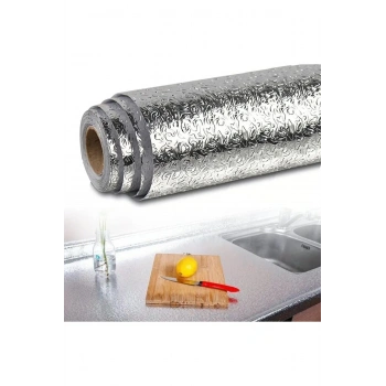 Rulo Gümüş Alüminyum Folyo Duvar Kağıdı, Kendinden Yapışkanlı Raf İçi, Su Geçirmez Folyo 2 mt x 60