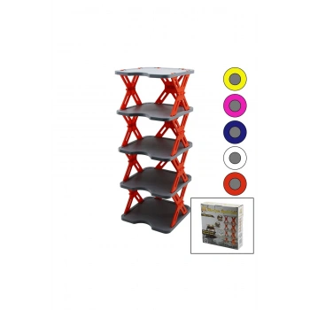 YENİ NESİL AKORDİYON - KATLANIR - 5 KATLI PLASTİK AYAKKABILIK GRİ TABAN-27X27CM - RENKLİ AYAKLAR (53