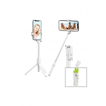 BEYAZ SELFİ ÇUBUK - TRİPOD AYAKLI 57CM UZAYAN-KISALAN SAPLI + 10CM =67CM (5324)