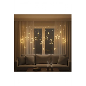 Ay ve Yıldız Figürlü Kumandalı 12 Sarkıtlı 120 LED Dekor Işık – Dekoratif Ortam ve Masaüstü Aydınlat