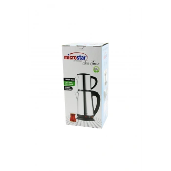 MİCROSTAR ELEKTRİKLİ ÇELİK ÇAY MAKİNESİ ÇAYCI SET 1.8LT SU ISITICI+ 0.8LT DEMLİK 1800W 360 DERECE DÖ
