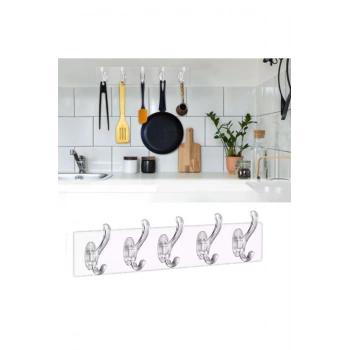 5li Güçlü Yapışkanlı Şeffaf Duvar Askısı Banyo Mutfak Düzenleyici Pratik Askılık (5324)