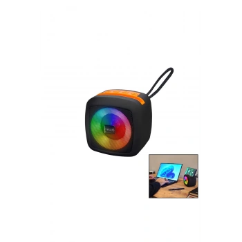 SİYAH KABLOSUZ HOPARLÖR - SPEAKER TAŞINABİLİR IŞIKLI USB ŞARJLI BT - TF CARD 10 MT MENZİL 1200mAH Pİ