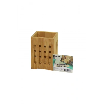 BÜYÜK - PENCERELİ KARE=10X10CM AHŞAP BAMBU KAŞIKLIK ORGANİZER (5324)