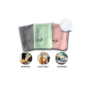İz Bırakmayan Mikrofiber Temizlik Bezi 3lü Set Cam ve Ayna Silme Toz Alma Temizlik Bezi (5433)