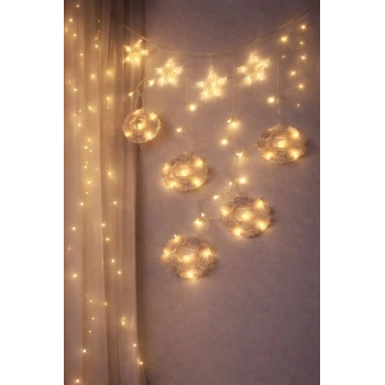 3MT FİŞLİ - EKLEMELİ RAMAZAN DEKOR LAMBA - PERDE LED SARI BEYAZ YUVARLAK CAMİ - YILDIZ EKL-09-04 (53