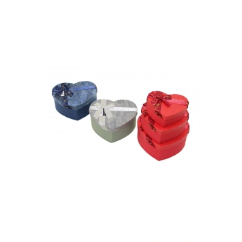 3PCS KALP ÇİZGİLİ MİX RENKLİ - KABARTMA DESEN KARTON HEDİYE KUTUSU KURDELALI 22X20-19X17-16X14CM (53