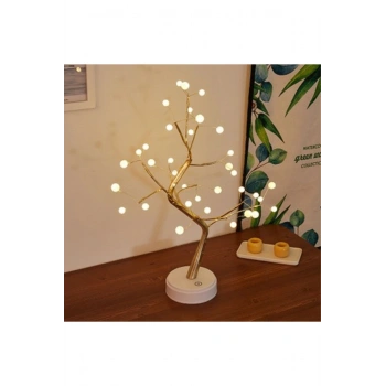Masaüstü Boncuklu Şarjlı Ağaç Lamba – 3 Kademeli Dokunmatik Işık, Dekoratif LED Masaüstü Ortam Aydın