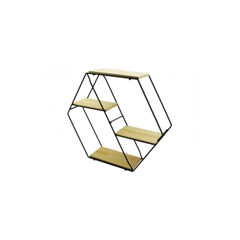 PETEK - 4 KATLI METAL İSKELETLİ - AHŞAP RAFLI DEKORATİF RAF 60 X 14 X 53 Cm (5324)