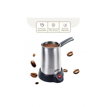 ÇELİK ELEKTRİKLİ CEZVE TÜRK KAHVE MAKİNESİ - 6FİNCAN=400ML ÇİFT YÖNLÜ DÖKME AĞIZ 360 DERECE DÖNEBİLE