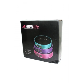 3 PARÇA YUVARLAK - RENKLİ KELEPÇELİ METAL KEK KALIP 24-26-28CM (5324)