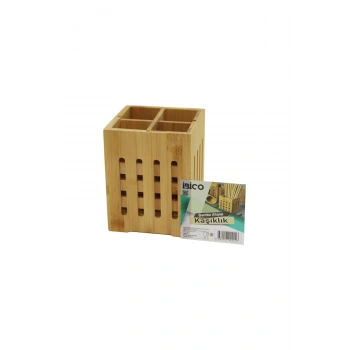 4 BÖLMELİ BÜYÜK - PENCERELİ KARE=11X11CM AHŞAP BAMBU KAŞIKLIK ORGANİZER (5324)