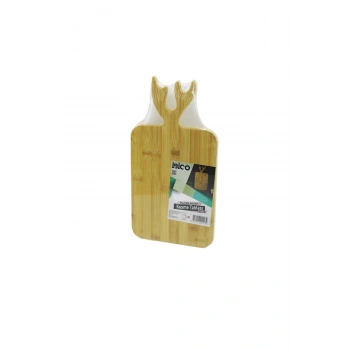 DİKDÖRTGEN=22X38CM AHŞAP BAMBU KESİM PANOSU - KESME TAHTASI GEYİK BOYNUZ FİGÜR SAPLI (5324)