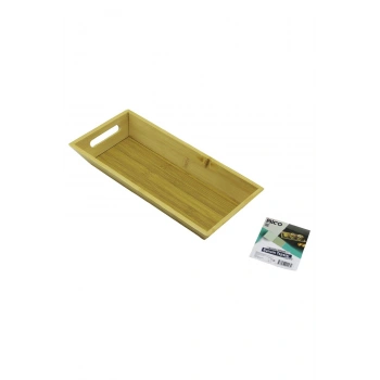 DİKDÖRTGEN=16X35CM DERİN=4.5CM AHŞAP BAMBU SUNUM TEPSİSİ ÇİFT OYMA KULPLU (5324)