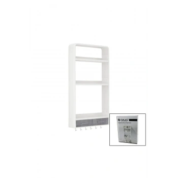 BEYAZ YAPIŞKANLI DUVAR ORGANİZERİ PLASTİK 3 RAF=14CM-19CM-30CM - 2 ÇEKMECE=40CM - 6 ASKI 19 PARÇA (5