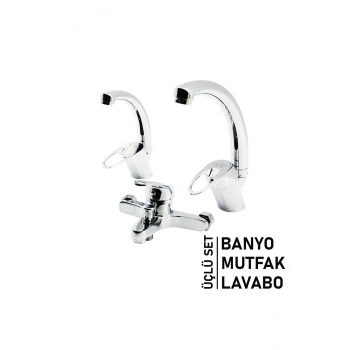 3LÜ SET BANYO - EVYE MUTFAK - LAVABO AÇ KAPA MİX BATARYA MUSLUK (5324)